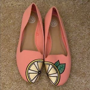 Lemonade pink embroidered lemon flats